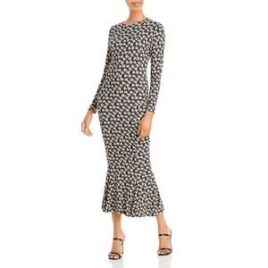 Norma Kamali 'Leaf' Black Long Sleeve Print Dress Size M
